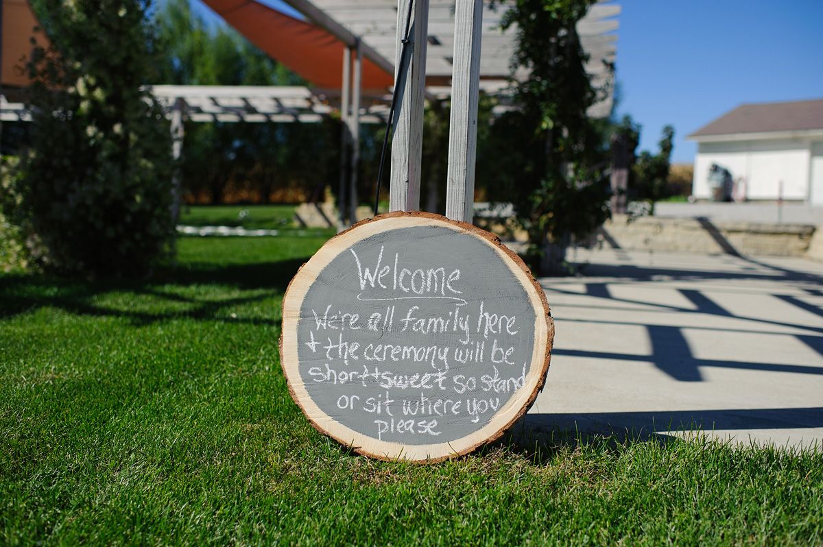 Hand Written Sign for an outdoor wedding