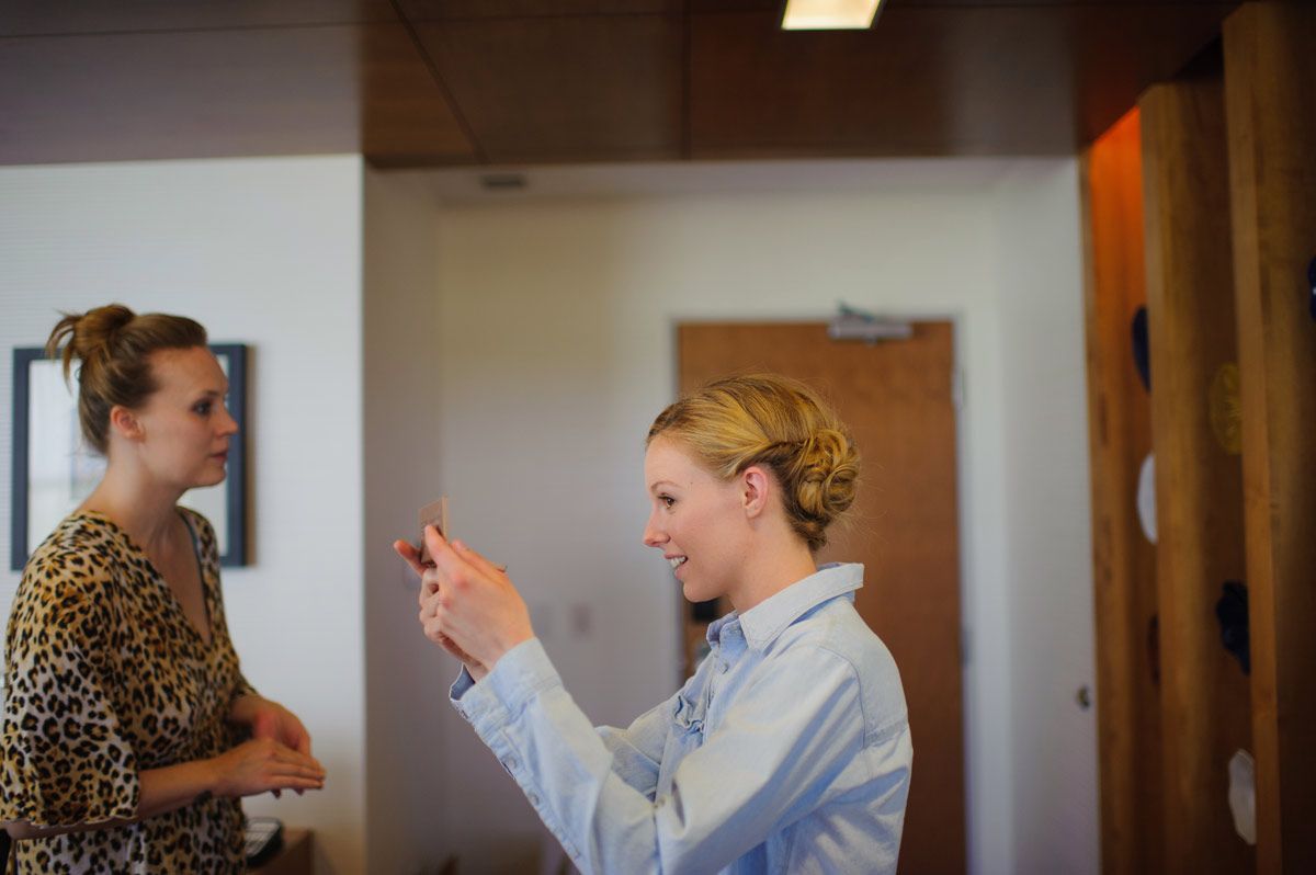 bride looking into a mirror